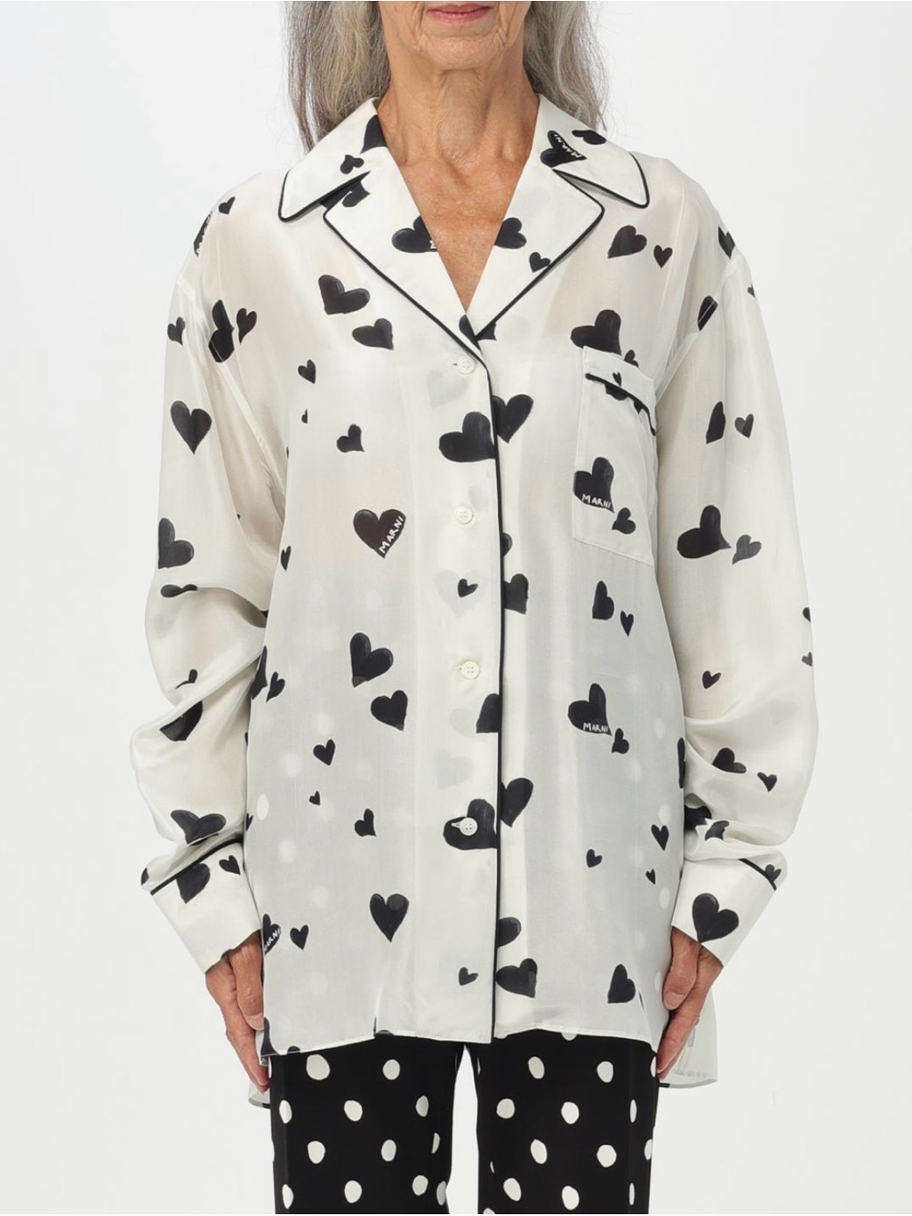 New w tags NWT Marni Bunch of Hearts Print Silk Shirt MSRP $1195